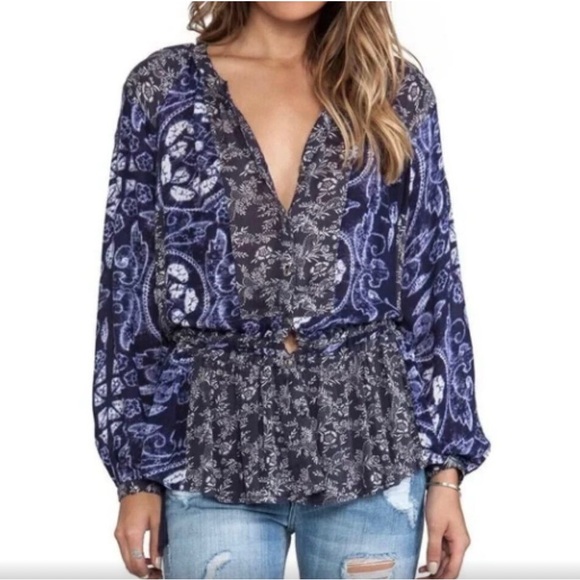 Free People Indigo Long Sleeve Side Tie Top - Picture 5 of 9